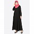 Front open zipper abaya- Black